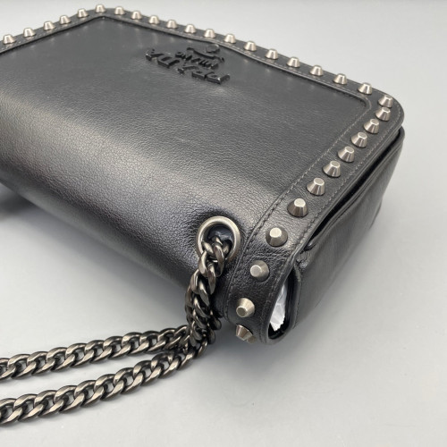 Prada Studded Shoulder Bag Calfskin Black