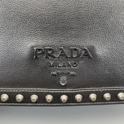 Prada Studded Shoulder Bag Calfskin Black