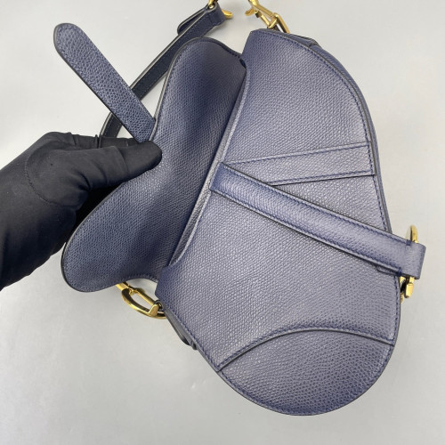 Dior Small Saddle Bag Calfskin Grained Calfskin Dark Blue