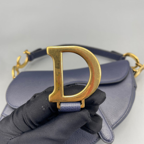 Dior Small Saddle Bag Calfskin Grained Calfskin Dark Blue