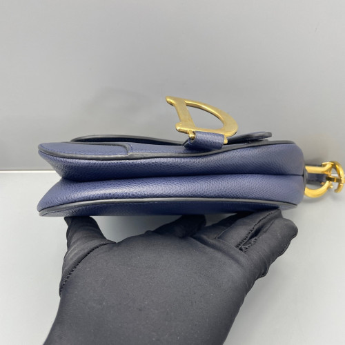 Dior Small Saddle Bag Calfskin Grained Calfskin Dark Blue