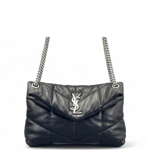 Yves Saint Laurent Small Loulou Puffer Chain Soft Calfskin Black