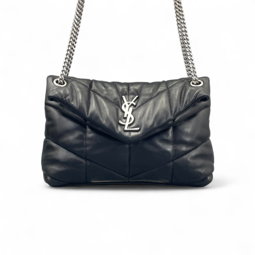 Yves Saint Laurent Small Loulou Puffer Chain Soft Calfskin Black