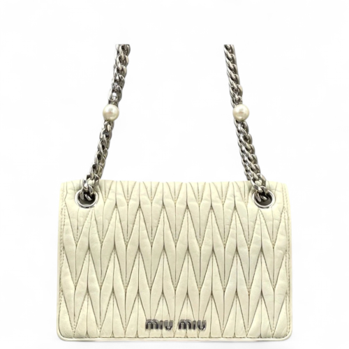 Miu Miu Crossbody Bag Crumpled Lambskin Beige