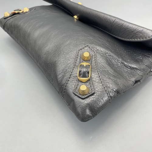 Balenciaga Giant 12 Envelope Clutch Corssbody Bag Arena Lambskin Dark Grey