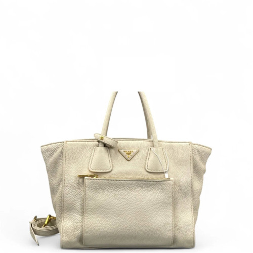 Prada Tote Bag Grained Calfskin White