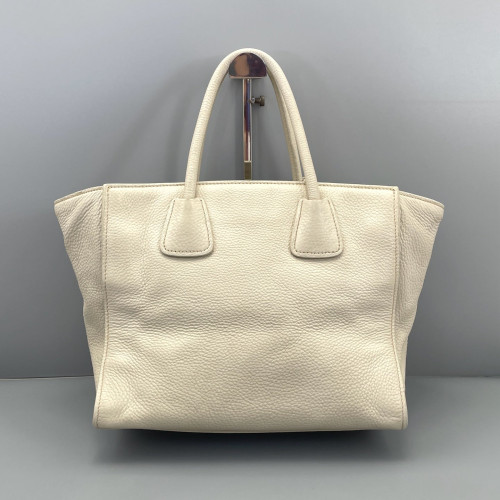 Prada Tote Bag Grained Calfskin White