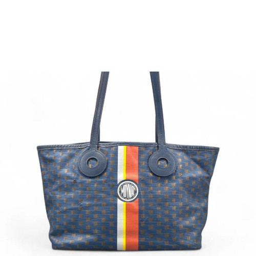Moynat M Tote PM Calfskin Toile 1920 Monogram Blue Brown White Moynat M Tote PM Calfskin Toile 1920 Monogram Blue Brown White
