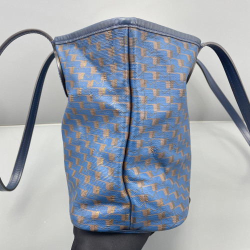 Moynat M Tote PM Calfskin Toile 1920 Monogram Blue Brown White Moynat M Tote PM Calfskin Toile 1920 Monogram Blue Brown White
