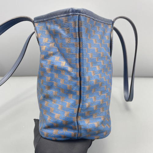 Moynat M Tote PM Calfskin Toile 1920 Monogram Blue Brown White Moynat M Tote PM Calfskin Toile 1920 Monogram Blue Brown White
