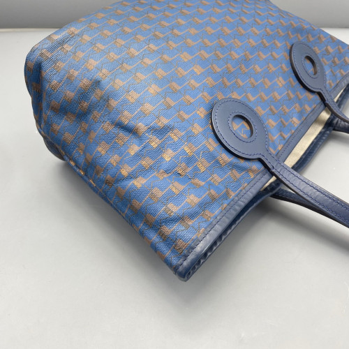Moynat M Tote PM Calfskin Toile 1920 Monogram Blue Brown White Moynat M Tote PM Calfskin Toile 1920 Monogram Blue Brown White