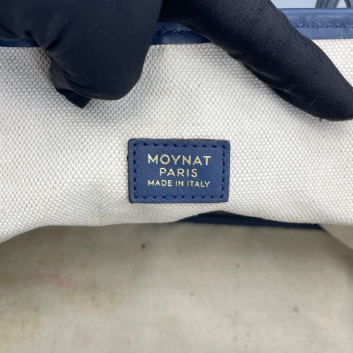 Moynat M Tote PM Calfskin Toile 1920 Monogram Blue Brown White Moynat M Tote PM Calfskin Toile 1920 Monogram Blue Brown White