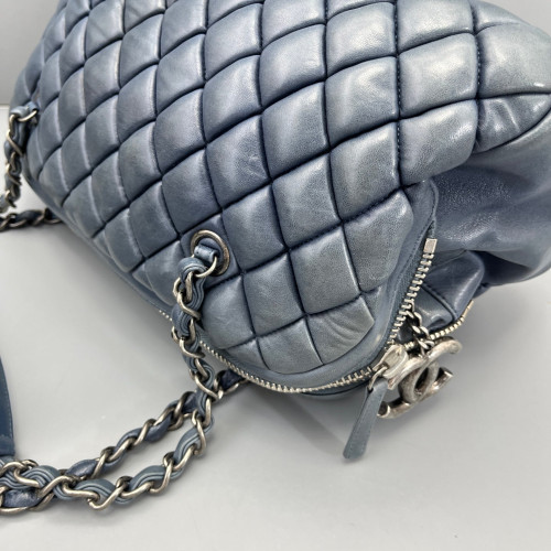 Chanel Quilted Bowling Bag Calfskin Dusty Blue