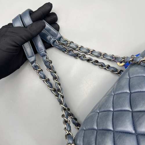 Chanel Quilted Bowling Bag Calfskin Dusty Blue