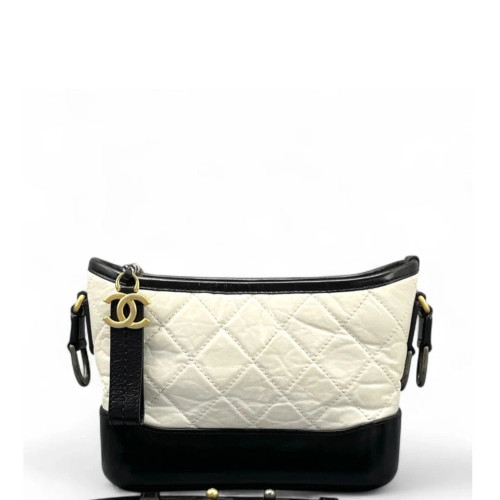 Chanel Quilted Small Gabrielle Hobo Calfskin Black White Chanel Quilted Small Gabrielle Hobo Calfskin Black White