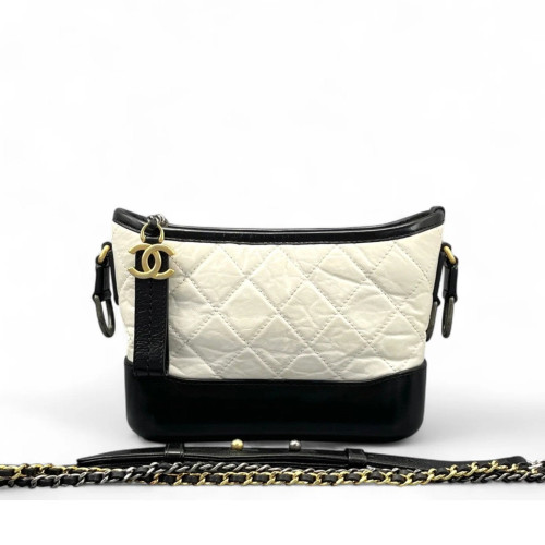 Chanel Quilted Small Gabrielle Hobo Calfskin Black White Chanel Quilted Small Gabrielle Hobo Calfskin Black White