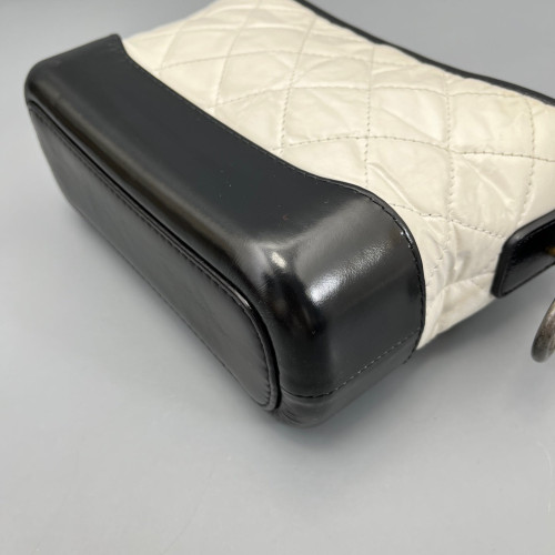 Chanel Quilted Small Gabrielle Hobo Calfskin Black White Chanel Quilted Small Gabrielle Hobo Calfskin Black White