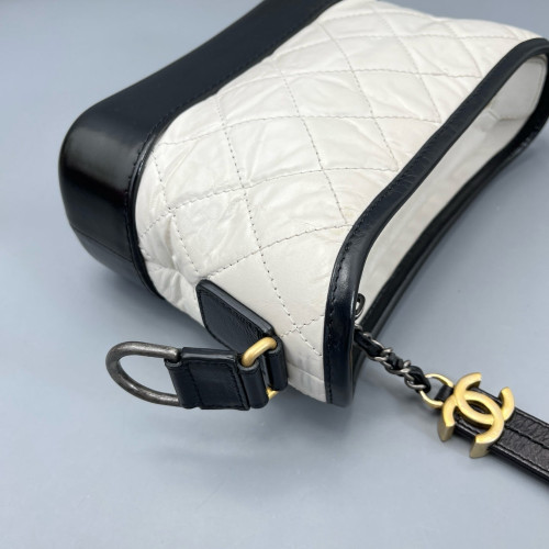 Chanel Quilted Small Gabrielle Hobo Calfskin Black White Chanel Quilted Small Gabrielle Hobo Calfskin Black White