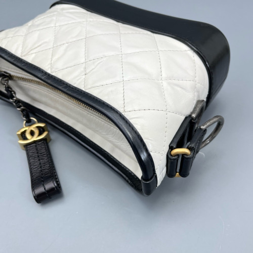 Chanel Quilted Small Gabrielle Hobo Calfskin Black White Chanel Quilted Small Gabrielle Hobo Calfskin Black White