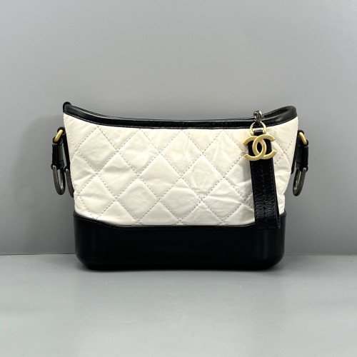 Chanel Quilted Small Gabrielle Hobo Calfskin Black White Chanel Quilted Small Gabrielle Hobo Calfskin Black White