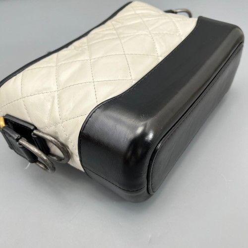 Chanel Quilted Small Gabrielle Hobo Calfskin Black White Chanel Quilted Small Gabrielle Hobo Calfskin Black White
