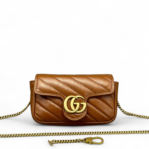 Gucci Chevron Super Mini GG Marmont Calfskin Tan