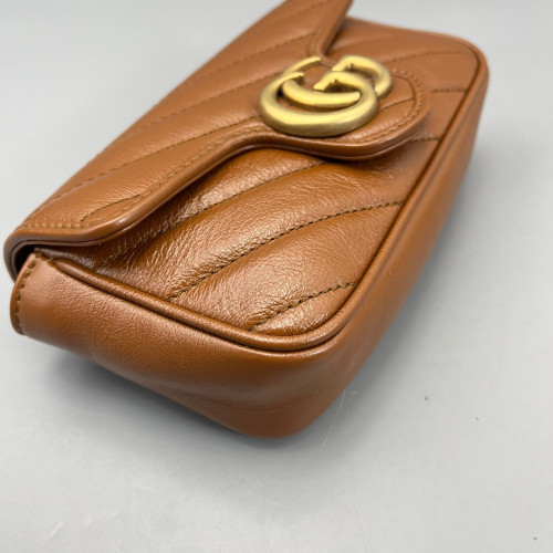 Gucci Chevron Super Mini GG Marmont Calfskin Tan