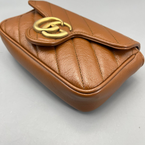 Gucci Chevron Super Mini GG Marmont Calfskin Tan