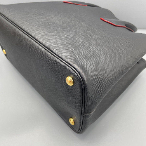 Prada Medium Double Bag Saffiano Calfskin Black Red
