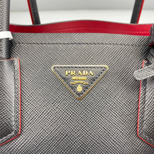 Prada Medium Double Bag Saffiano Calfskin Black Red