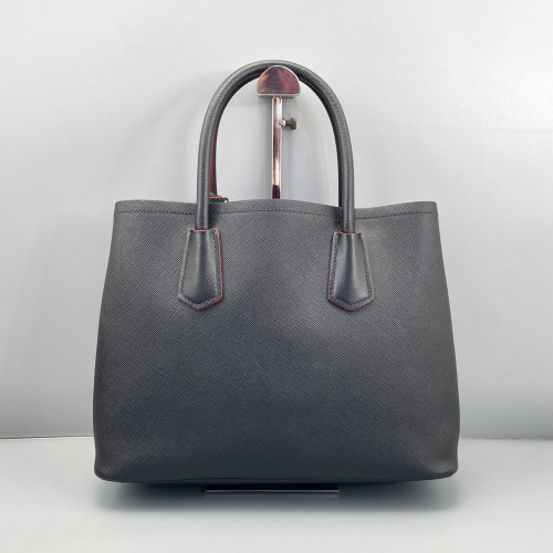 Prada Medium Double Bag Saffiano Calfskin Black Red