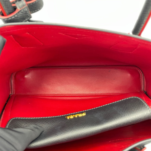 Prada Medium Double Bag Saffiano Calfskin Black Red