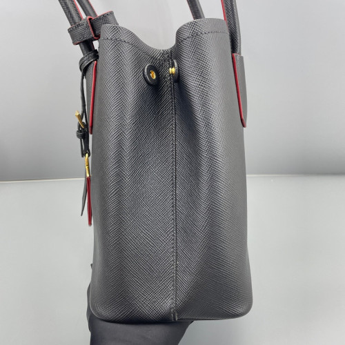 Prada Medium Double Bag Saffiano Calfskin Black Red