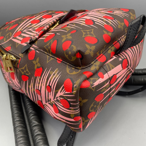 Louis Vuitton Jungle Palm Springs Backpack PM Monogram Brown Red Pink
