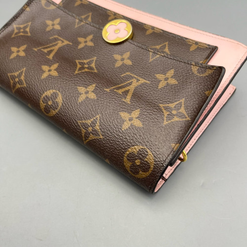 Louis Vuitton Flore Chain Wallet Monogram Brown Pink
