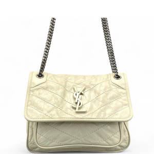 Yves Saint Laurent Baby Niki Chain Pull Up Leather White