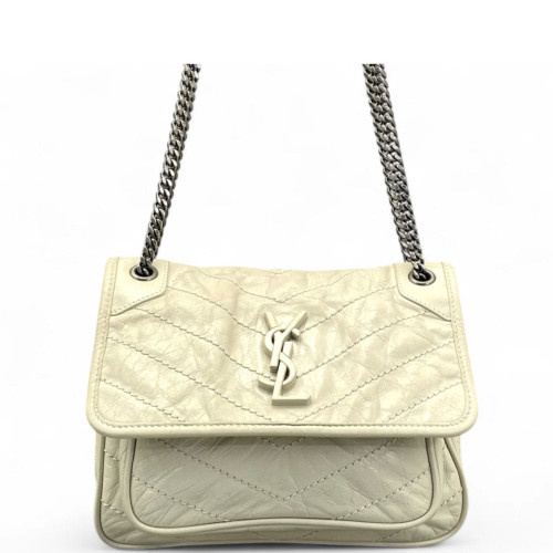 Yves Saint Laurent Baby Niki Chain Pull Up Leather White