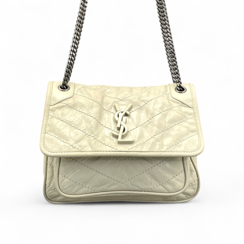 Yves Saint Laurent Baby Niki Chain Pull Up Leather White