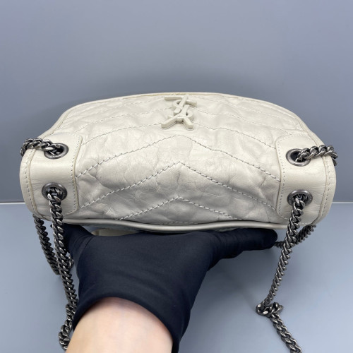 Yves Saint Laurent Baby Niki Chain Pull Up Leather White