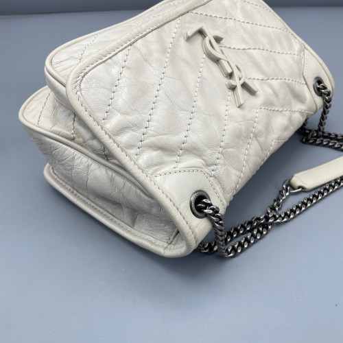 Yves Saint Laurent Baby Niki Chain Pull Up Leather White