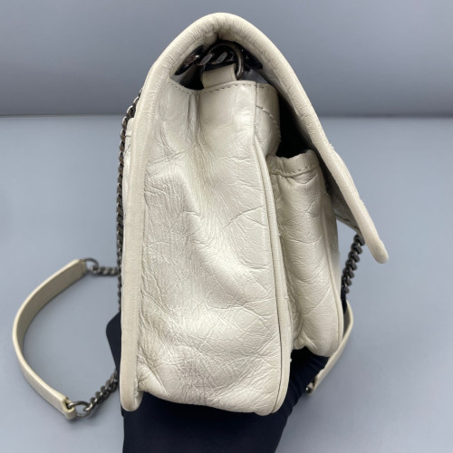 Yves Saint Laurent Baby Niki Chain Pull Up Leather White