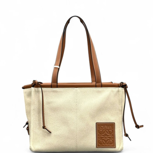 Loewe Small Cushion Tote Calfskin Canvas Beige Brown