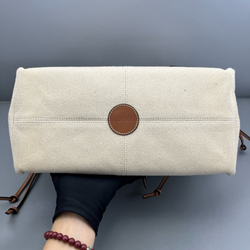 Loewe Small Cushion Tote Calfskin Canvas Beige Brown