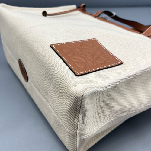 Loewe Small Cushion Tote Calfskin Canvas Beige Brown