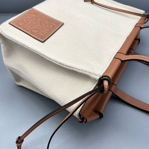 Loewe Small Cushion Tote Calfskin Canvas Beige Brown