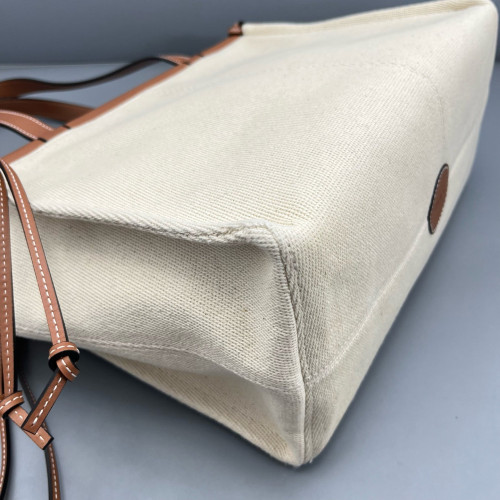 Loewe Small Cushion Tote Calfskin Canvas Beige Brown