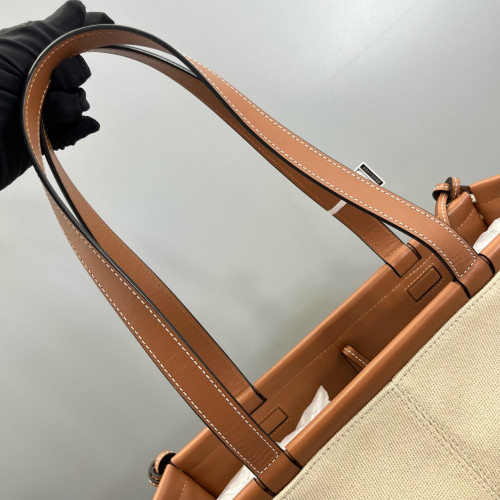 Loewe Small Cushion Tote Calfskin Canvas Beige Brown