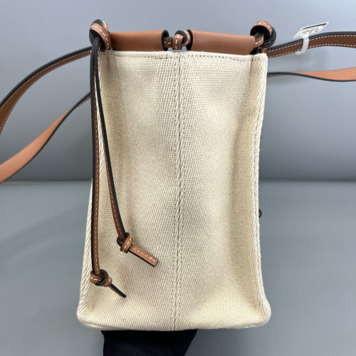 Loewe Small Cushion Tote Calfskin Canvas Beige Brown