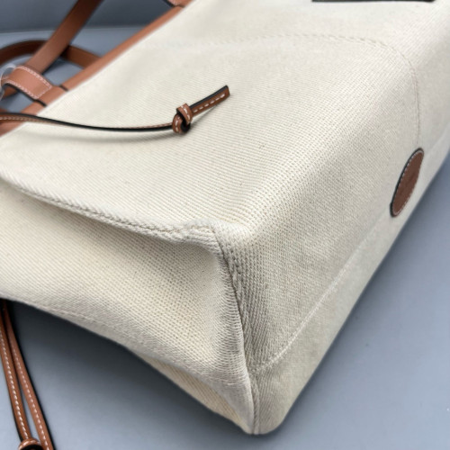 Loewe Small Cushion Tote Calfskin Canvas Beige Brown