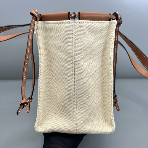 Loewe Small Cushion Tote Calfskin Canvas Beige Brown